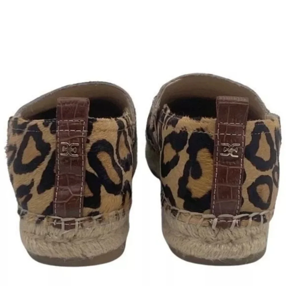 Sam Edelman Khloe Animal Print Fur Hide Flat Jute Sole Espadrille Shoes Size 8.5